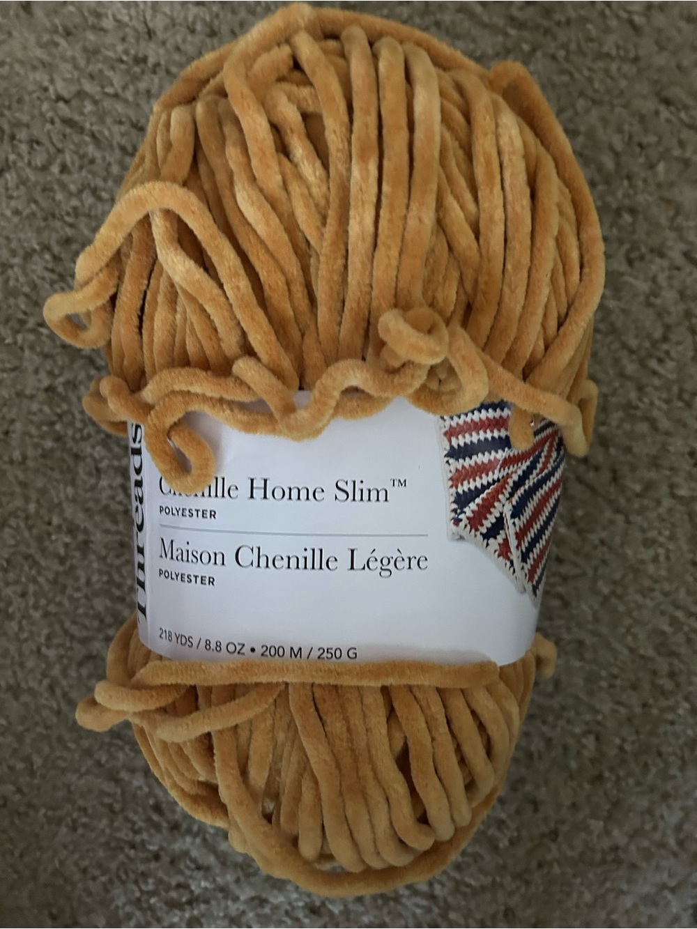 Chenille Home Slim Polyester Yarn in Mustard by Chenille Home